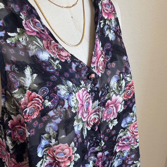 Victorias Secret Floral V-Neck Sleeveless Lace Tunic - Black with Pink Roses - Picture 3 of 5